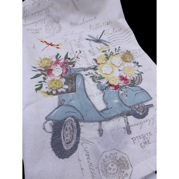 Rachel Ashwell The Prairie Tea Towel Scooter Floral Flowers French Script 28x20 - Picture 4 of 8